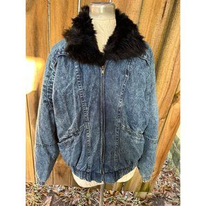 NEW ZEALAND POSSUM LINED Stonewash DENIM Dolman Sleeve BOMBER JACKET M